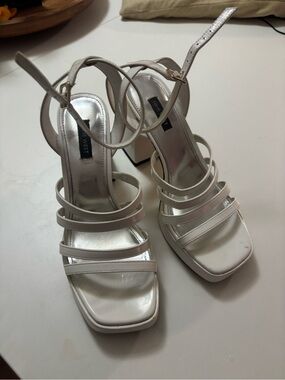 Nine West white Strappy Block Heel Sandals